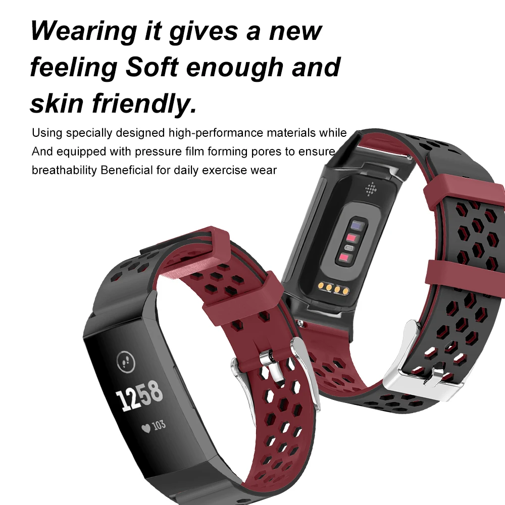 Быстросъемный ремешок для часов Fitbit Charge3 4 5, дышащий шестиугольный воздушный отверстие, металлическая пряжка, силиконовый ремешок для умных часов для мужчин и женщин