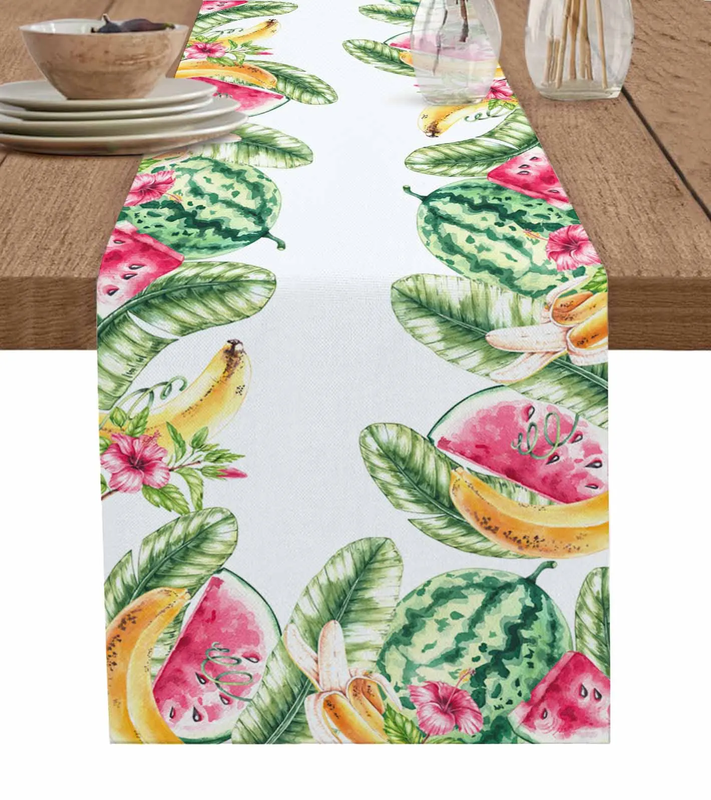 

Summer Watermelon Banana Leaf Flower Linen Table Runners Kitchen Table Decoration Dining Table Runner Wedding Party Supplies