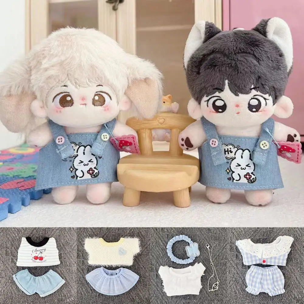 

Cute Doll T-shirt Headband High Quality Cartoon Style Mini Cartoon Plush Jumpsuit Doll Overall Suit 10cm Cotton Doll