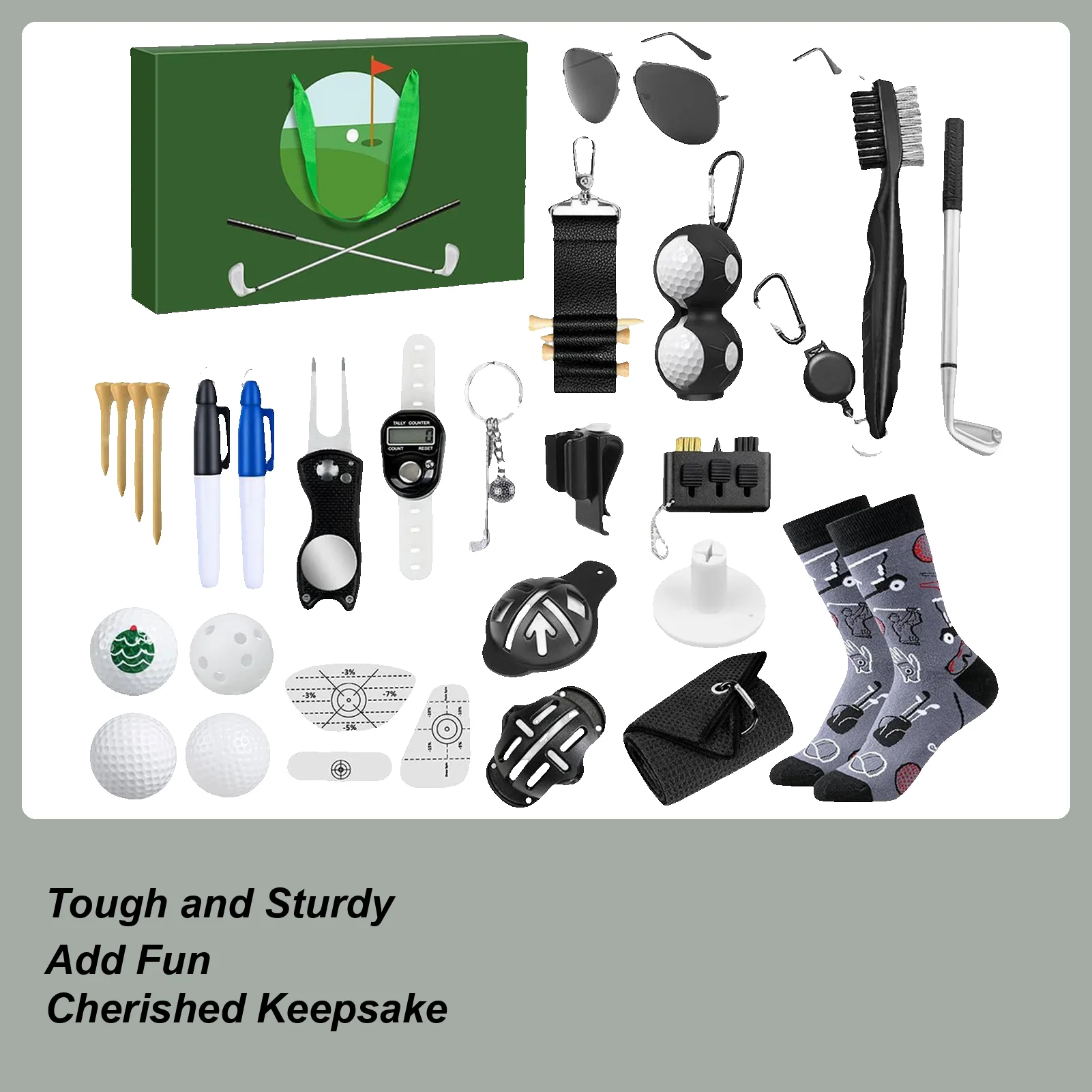 

Праздничный обратный отсчет, 24-дневные аксессуары для гольфа, чулки с обратным отсчетом на Рождество для отцов, мужей, парней, игроков