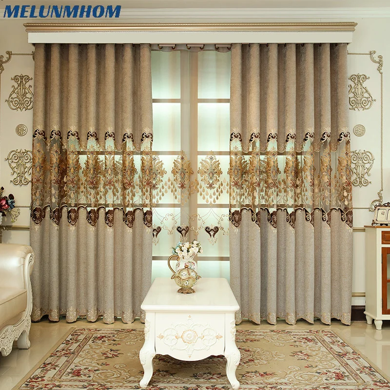 Melunmhom Chenille Jacquard Curtains Fabric Bedroom Living Room Blackout Water-soluble Velvet Embroidered Curtain Valance Window