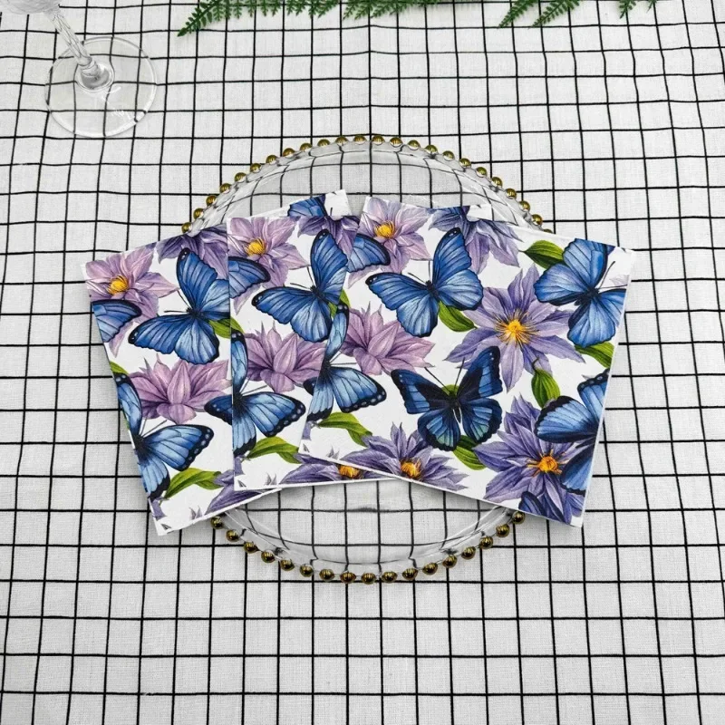 20pcs 33cm 2-Ply Oil Painting Butterfly Flower Printed Napkins Party Color Paper Cup Flower Folding DIY Decoupage Paper