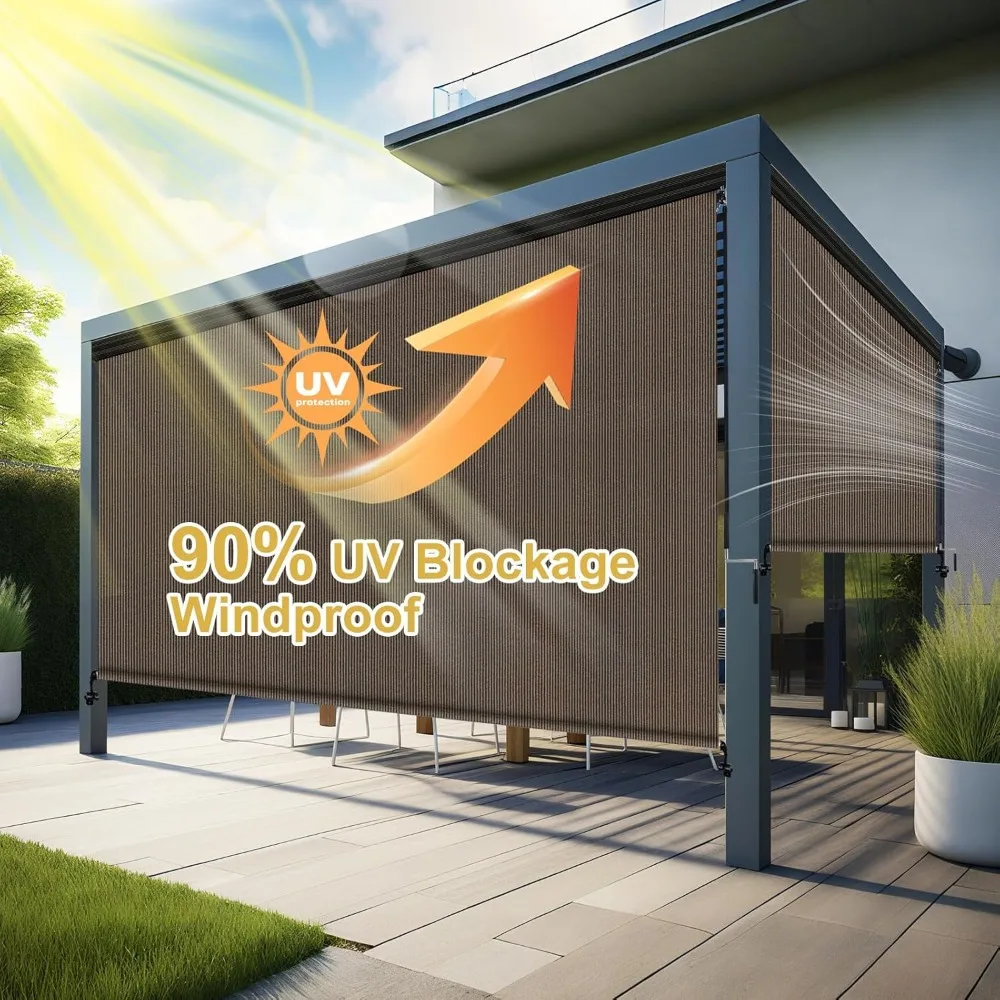 ظلال دوارة ممتازة للاستخدام الخارجي بعرض 8 أقدام × 6 أقدام مع ستارة، وستائر خارجية قابلة للطي للفناء والشرفة وظلال العريشة