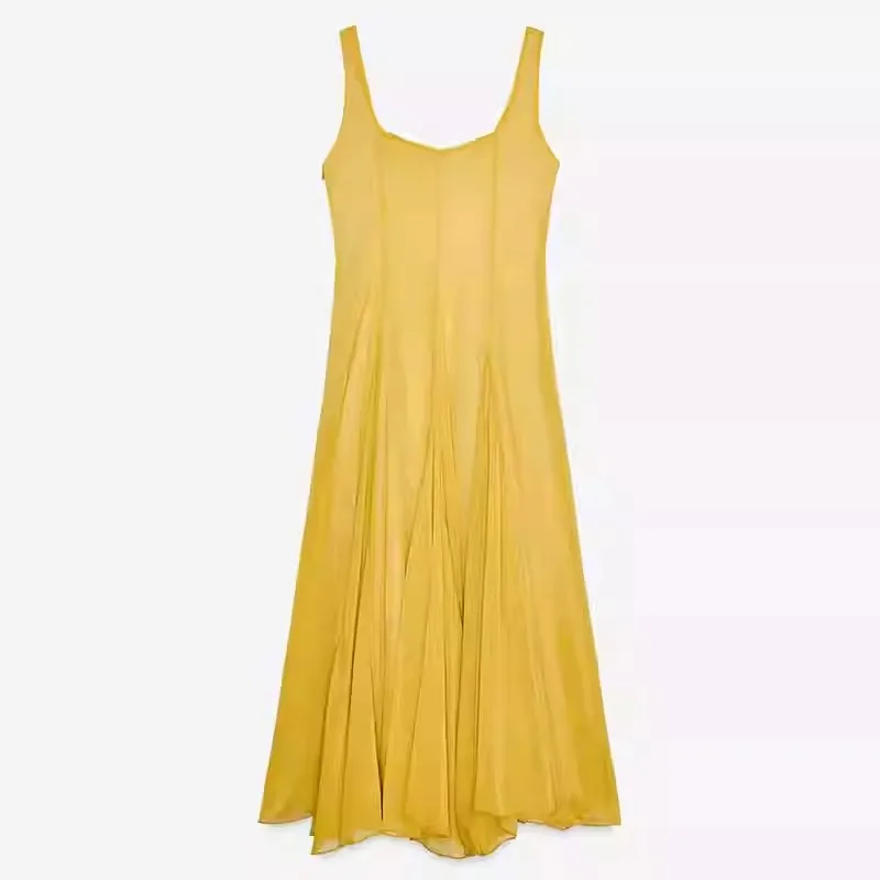 Asymmetric Hem Wide oulder Strap Square Collar Midi Dr Commute Sle High Waist A-Line Polyester Fiber Ciwalk Dr