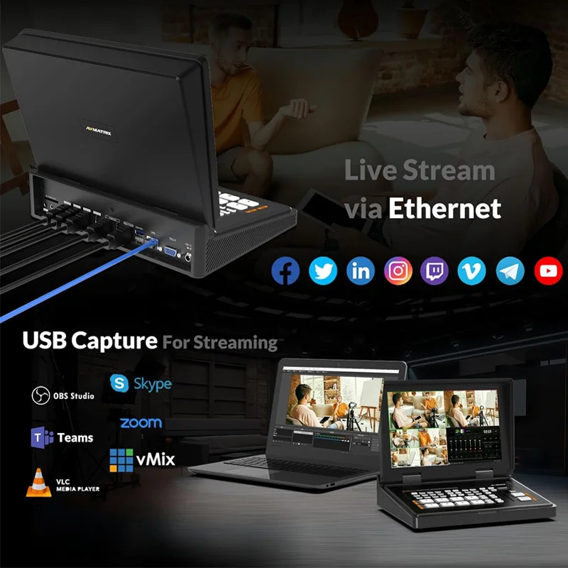 AVMATRIX SHARK H4/S4 Plus H4/S4 4-CH SDI/HDMI Video Mixer Switcher 10,1 Zoll FHD IPS Display Bildschirm für Live-Streaming