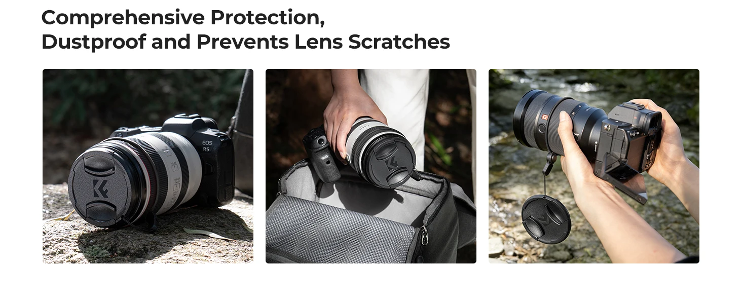 K&F CONCEPT Vorderer Objektivdeckel Set 7-in-1 Mittelklemme Anti-Verlust Halter Mikrofasertuch für Canon Nikon Sony Fujifilm – Detail 6