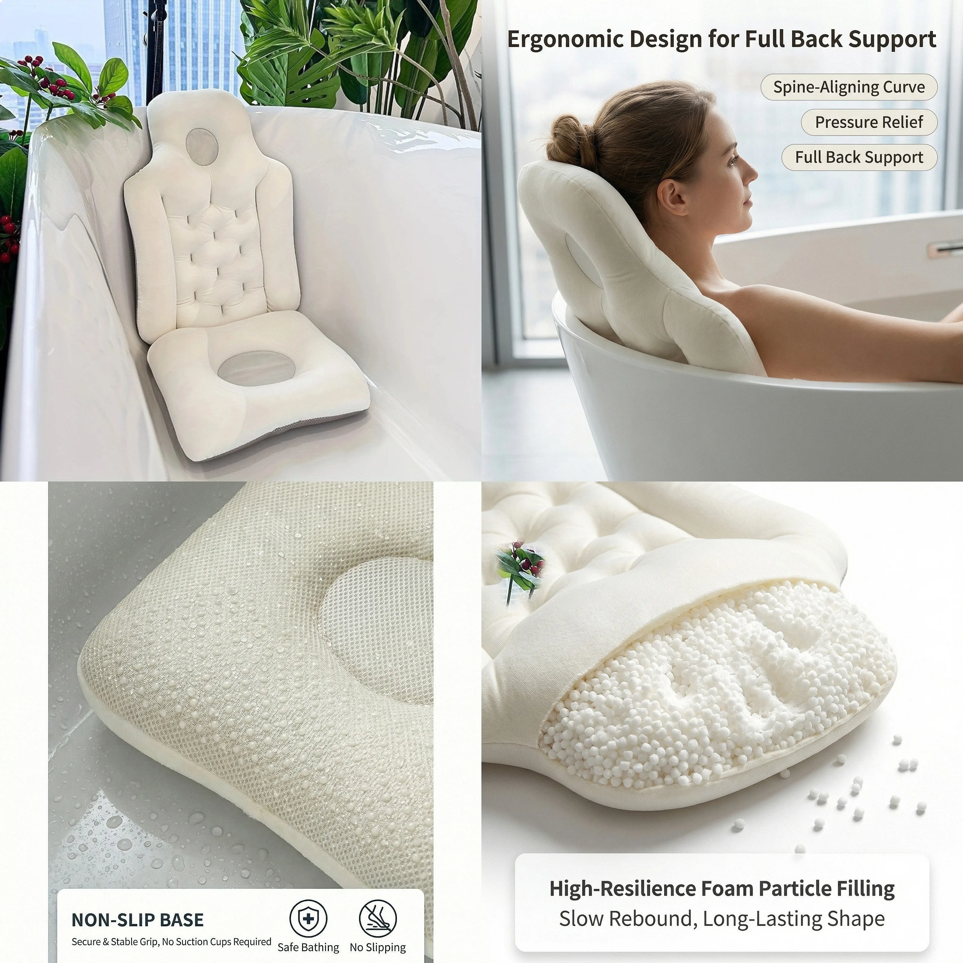 Adult Bath Pillow Full Body Spa Bathtub Cushion Bathing Pad Neck Back Support Anti-slip Cushioned Head Rest Pillow