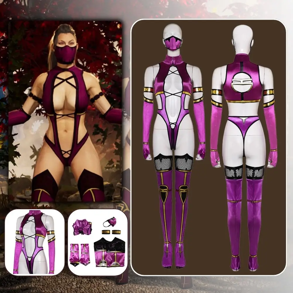 Mileena Cosplay Game Mortal Kombat Costume Fantasia Disguise for Adult Women Sexy Outfits Mask Roleplay Halloween Carnival Suit