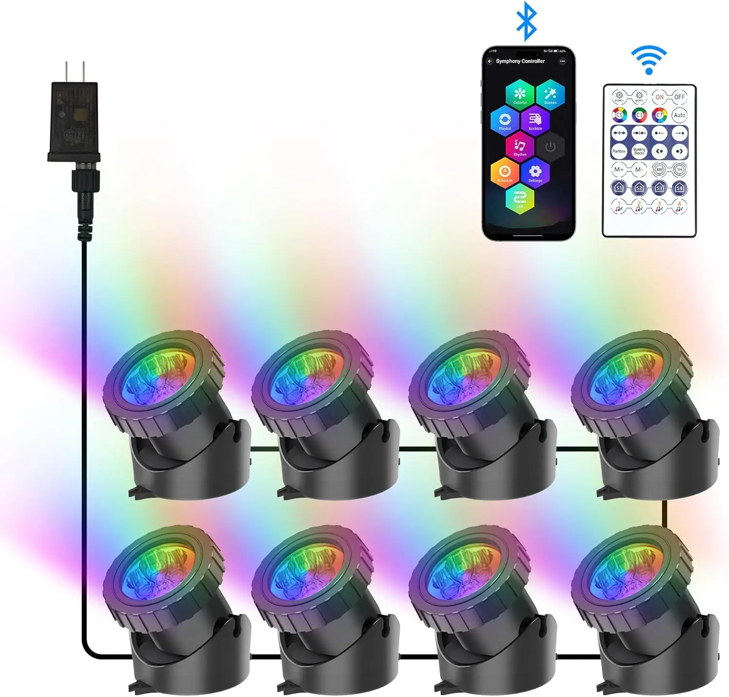 

Набор из 8 RGB-светильников для подводного освещения, водонепроницаемые IP68, с управлением через Bluetooth-приложение для бассейнов и садов