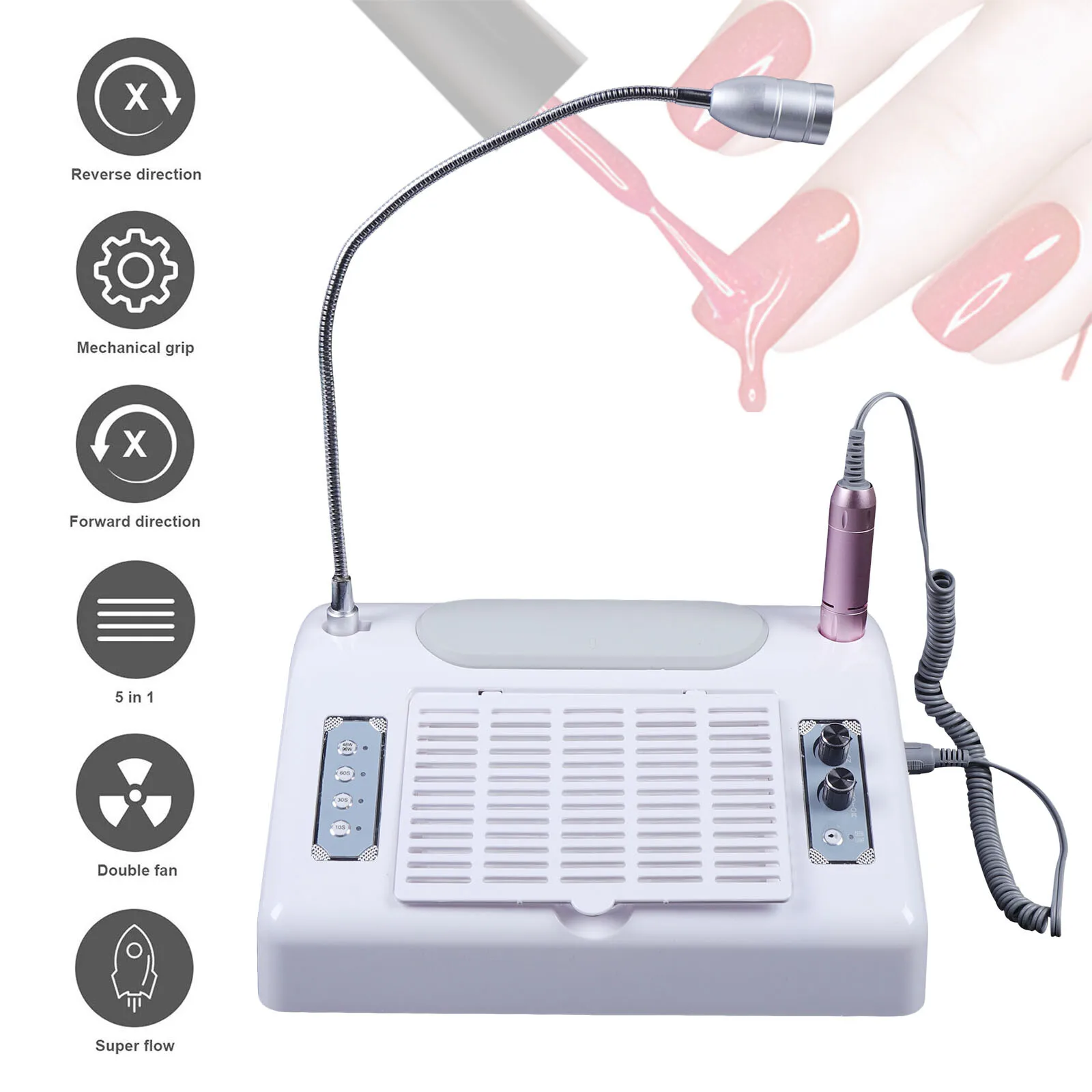 

5 in 1 Manicure Machine UV LED Nail Lamp Dryer Vacuum Cleaner Nail Drill Dust