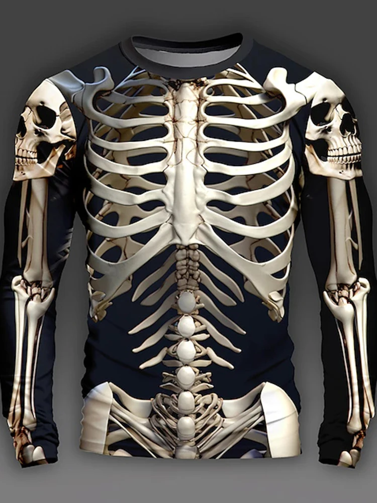 Halloween Horror Skeleton Organs T-shirt Scary Bones 3D Printed Men\'s T-shirt Outdoor Street Wear Harajuku Men\'s Top T-shirt