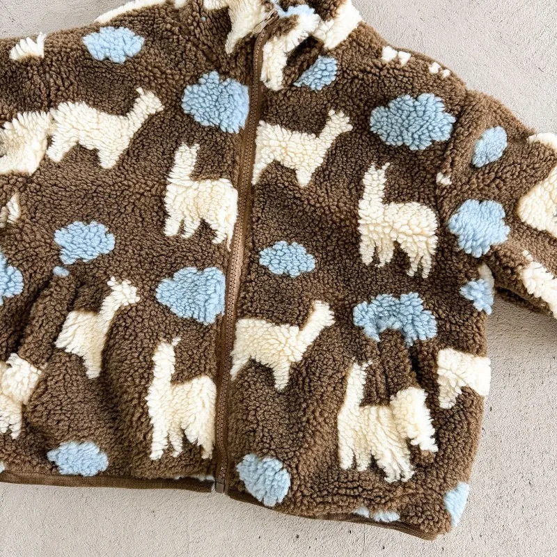 Bellbell Kinder-Lammfell-Wollmantel, Wintermantel mit Blumenmuster und Reißverschluss, 2-10 Jahre, Mädchen-Oberbekleidung, Tiermuster, Fleecejacke für Kleinkinder und Jungen – Detail 18