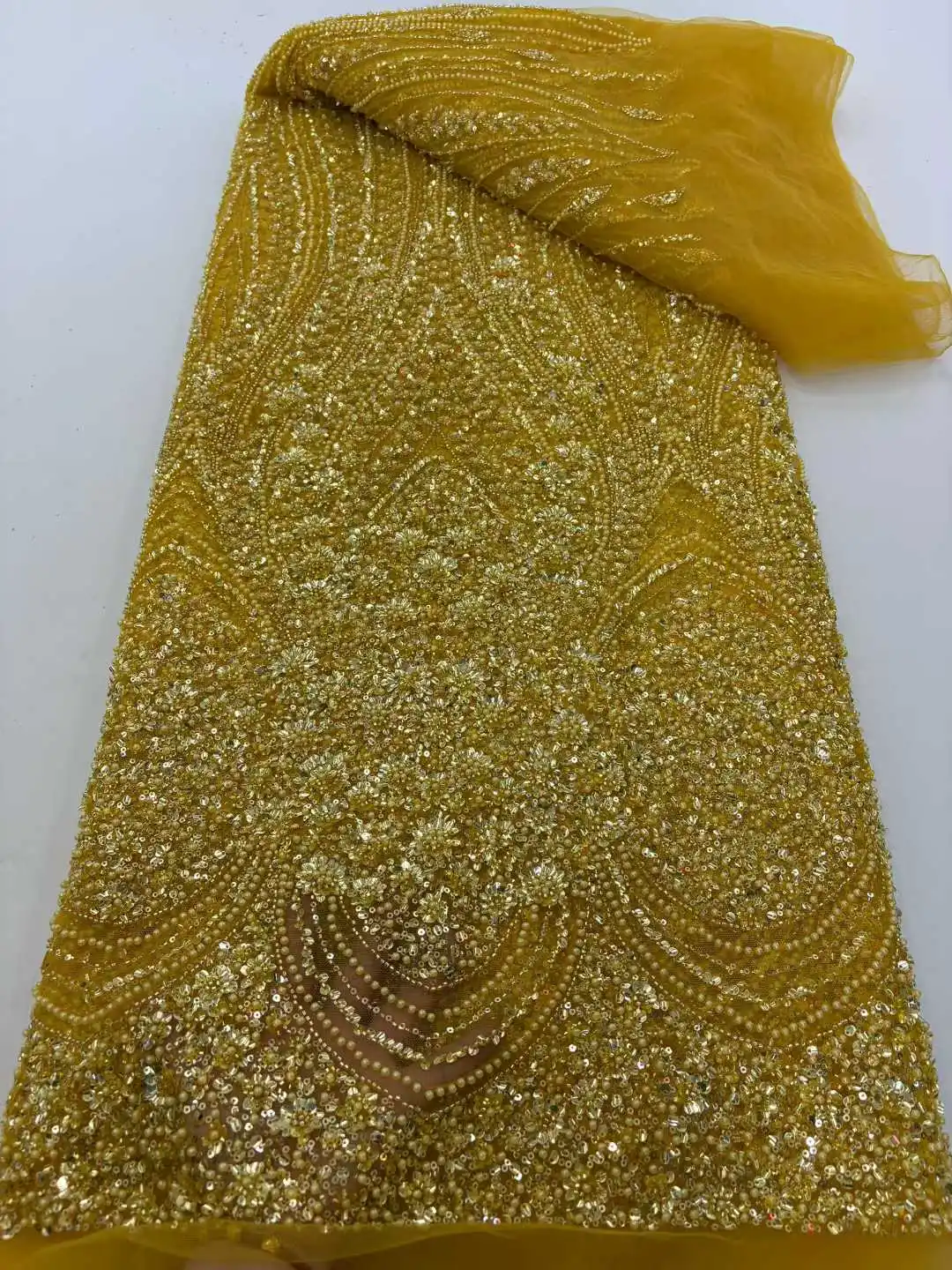 African Lace Fabric 2025 Sequins Beaded Embroidery Groom Nigerian Bridal High Quality French Tulle Lace Fabric for Wedding T1663