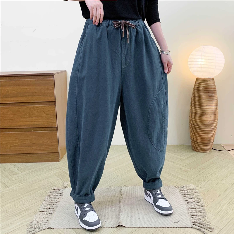 Masss Wasss Brand 2025 Autumn Womens Elasic Waist Harem Pants Females Vintage Loose Fashion Punk Cotton Leisure Solid Trousers