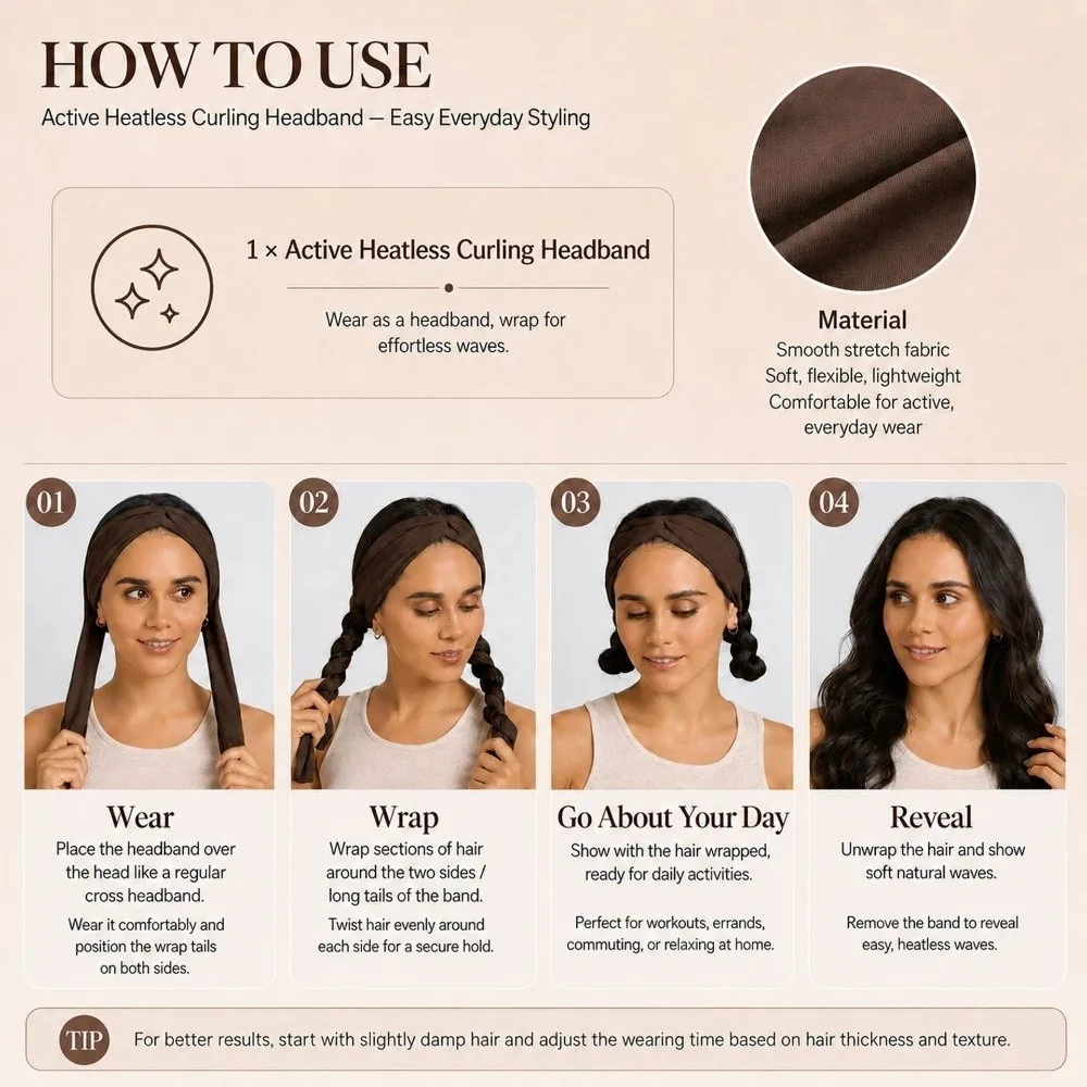 Simple 2 In 1 Heatless Curls Headband No Heat Soft Overnight Hair Curler with 2 Hair Ropes Long Ribbon Curling Rod for Women