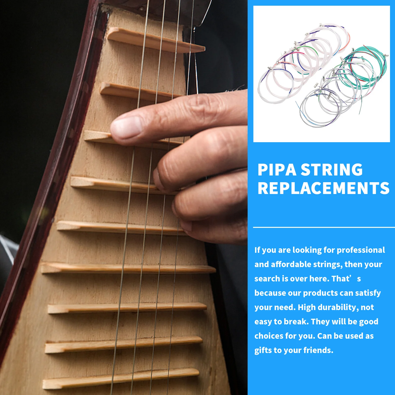 

4Pcs Professional Pipa Strings Kit High Quality Stable Tone Uniform String Performance Replacement Parts for Practice