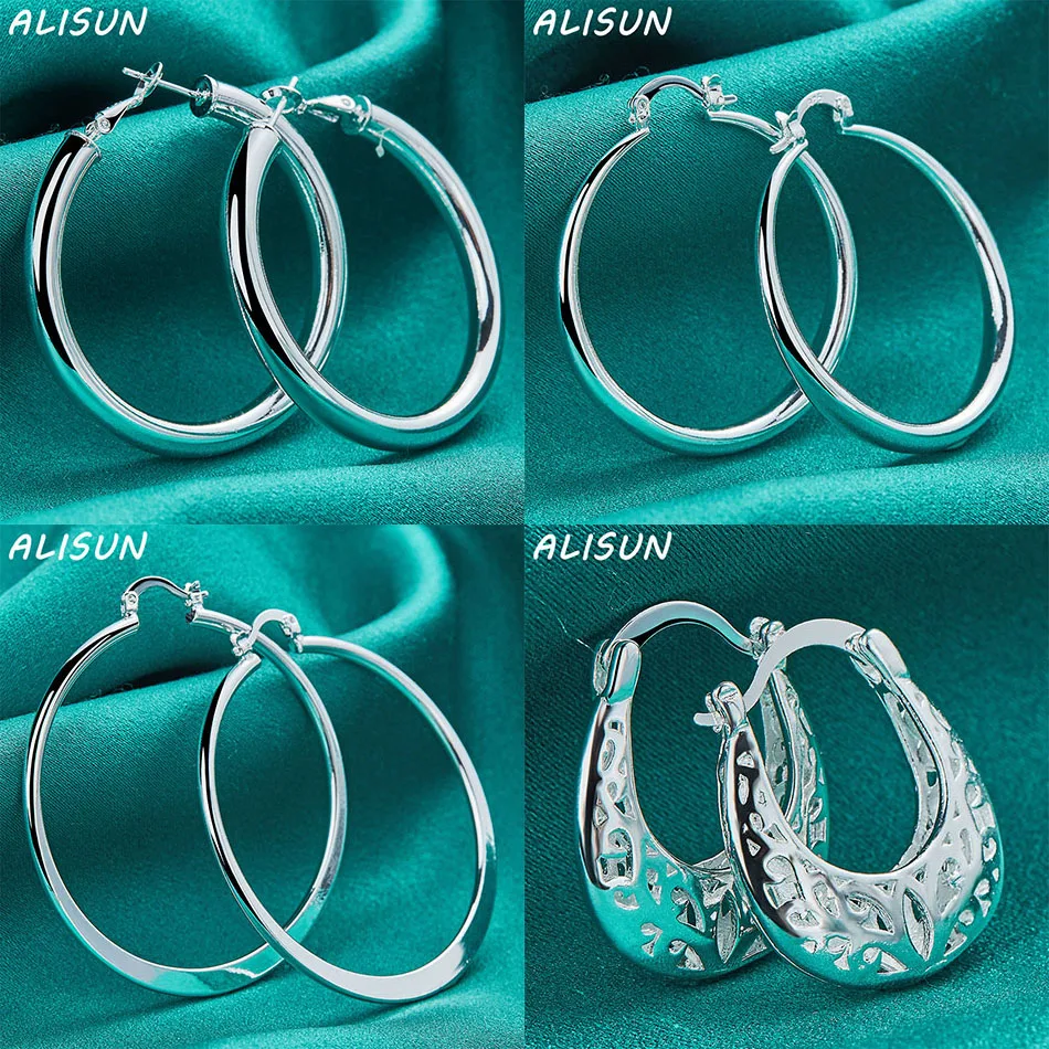 

ALISUN 925 Sterling Silver Hoop Earrings For Women Fashion Jewelry Charm Grace Wedding Engagement Accessories