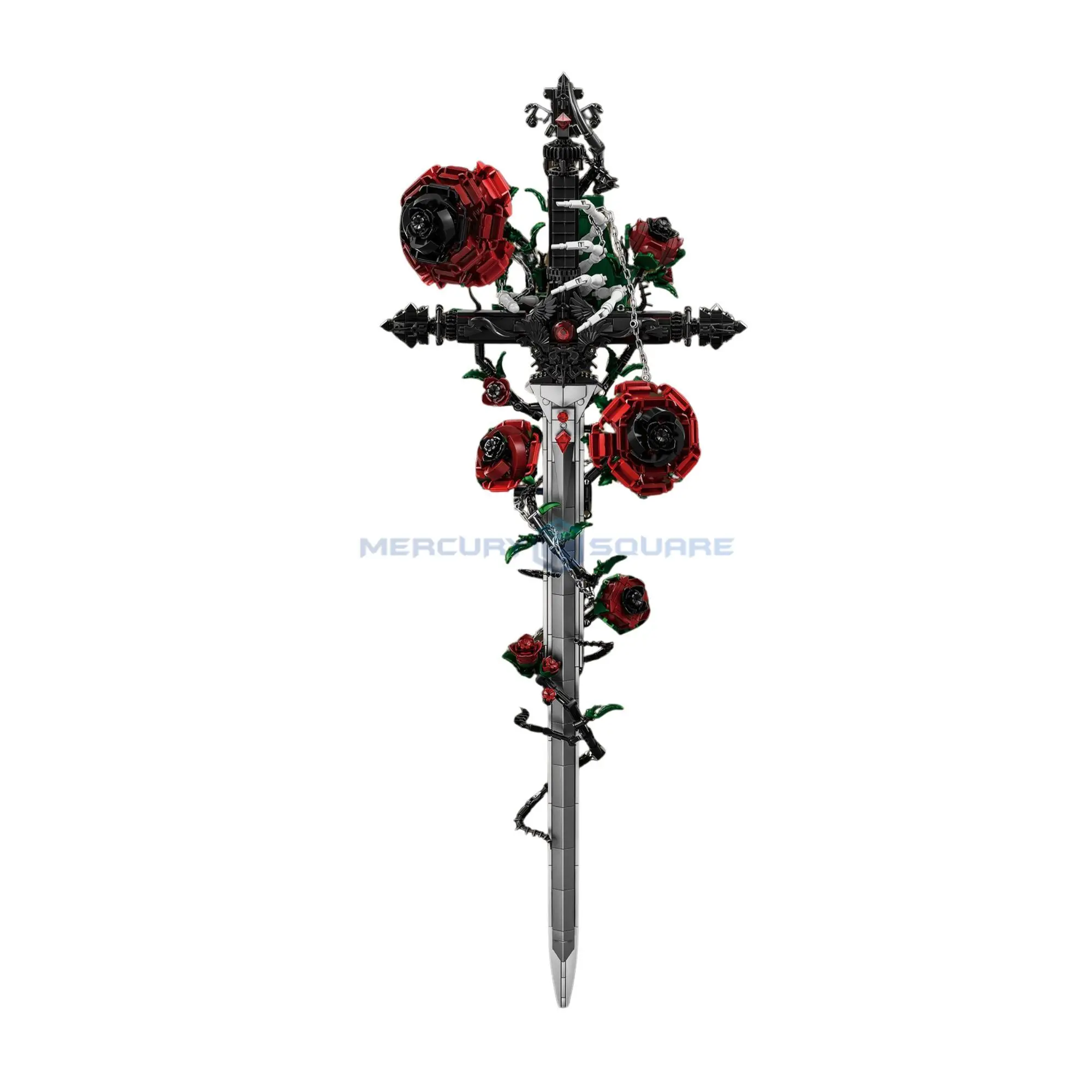Schwarzes Dornen-Schwert Bausteine Ideen Ornamente MOC K70007 Modell-Bausteine Rosen-Skelett Mittelalterliches Schwert Spielzeug-Set Halloween-Geschenk
