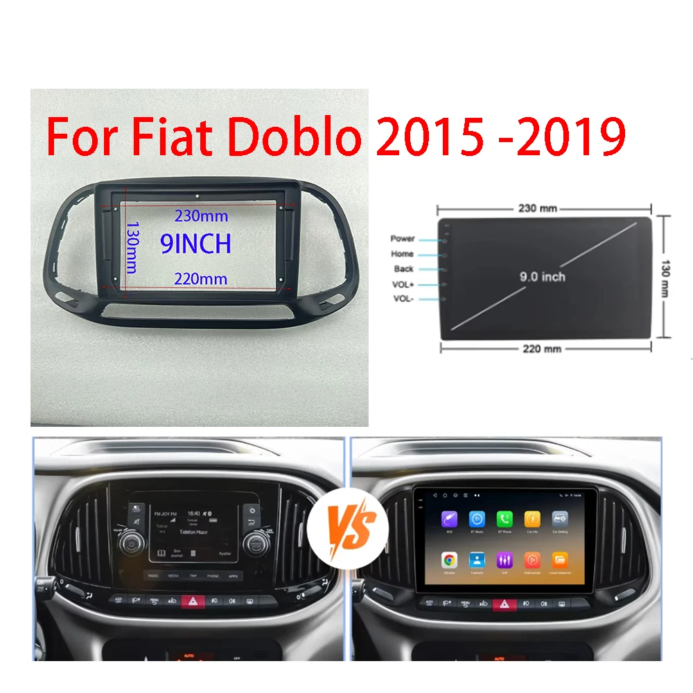 Kit de moldura para DVD automotivo de 7/9 polegadas, painel de áudio, moldura para rádio, tela de 2 Din para Fiat Doblo 2015-2019