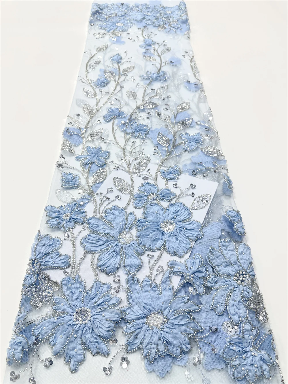 

Africa Lace Fabric 5yards High Quality 2025 Nigerian Sequins Lace Beaded 3D Embroidery Flower Lace Fabric For Party Dress Sewing