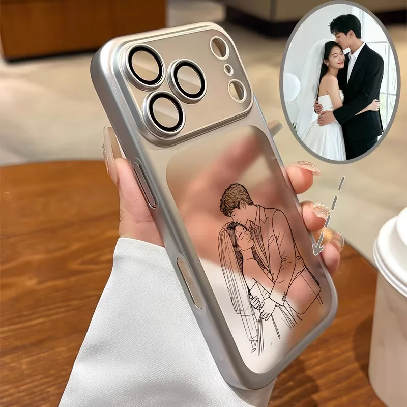 Gepersonaliseerde luxe op maat gemaakte fotolijntekening patroon mat PC telefoonhoesje voor iPhone 17 16 15 14 13 12 Pro Max gepersonaliseerd cadeau