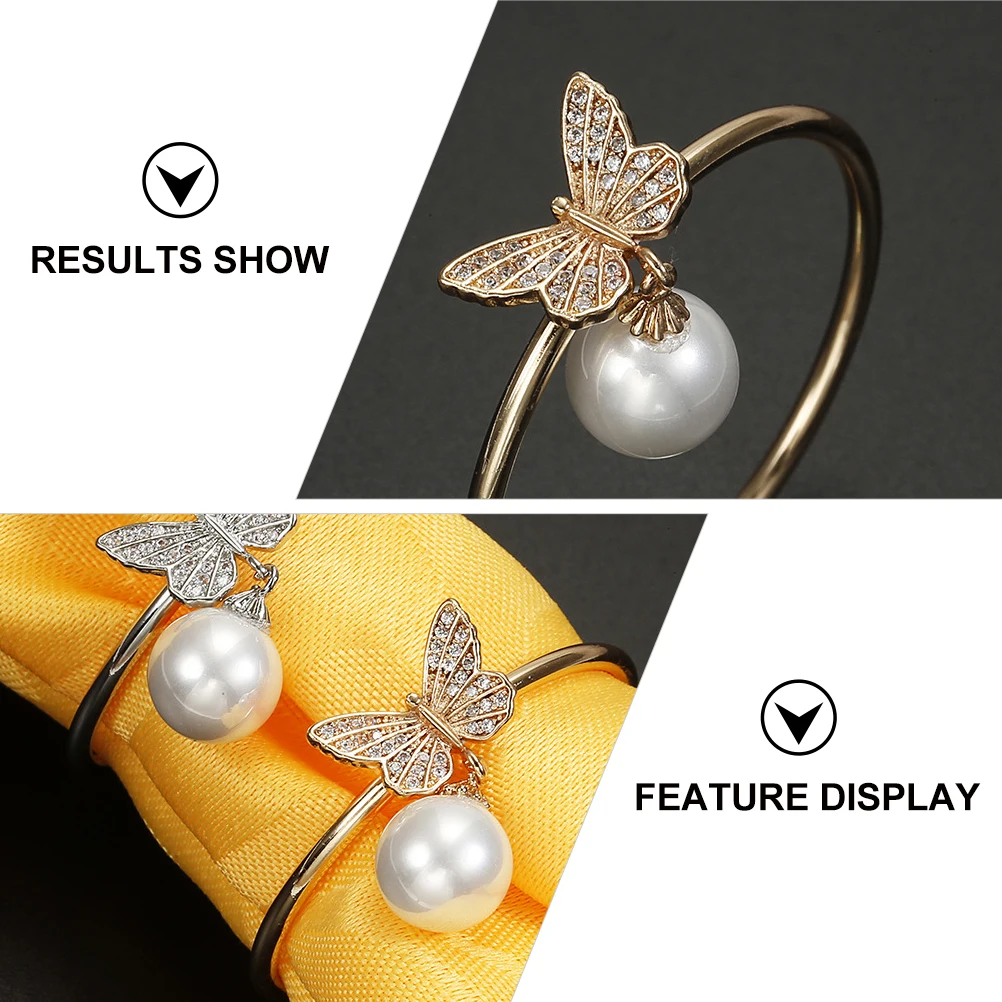 

2 Pcs Napkin Rings Butterfly Electroplated Platinum Copper Material Banquet Birthday Party Decorative Buckle Holder