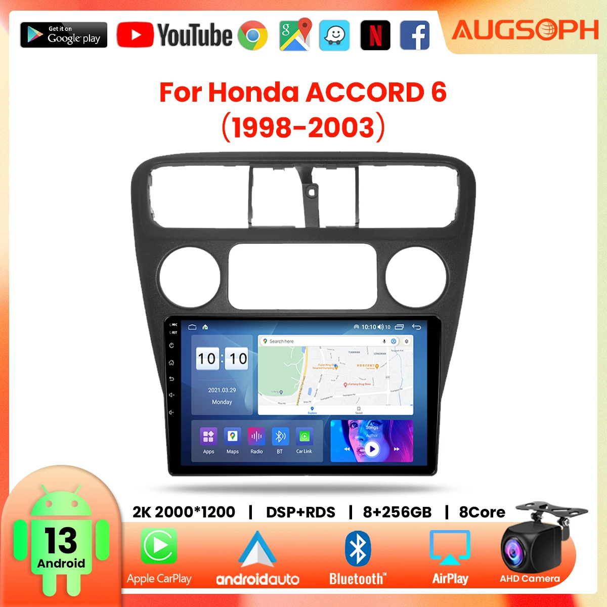 

Android 13 Car Radio for Honda ACCORD 6 1998-2003,9inch Multimedia Player with 4G WiFi Carplay & 2Din GPS