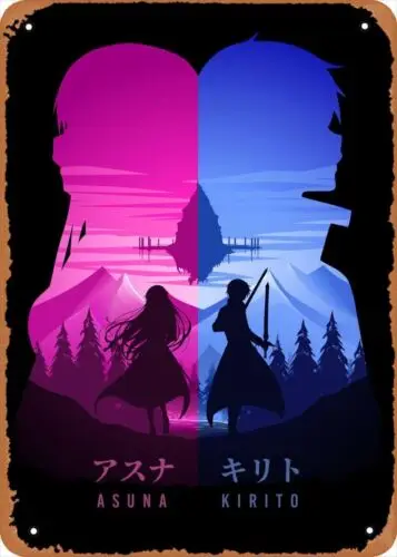 Minimalist poster metal tin sign Asuna And Kirito SAO Anime Wall Art Decor