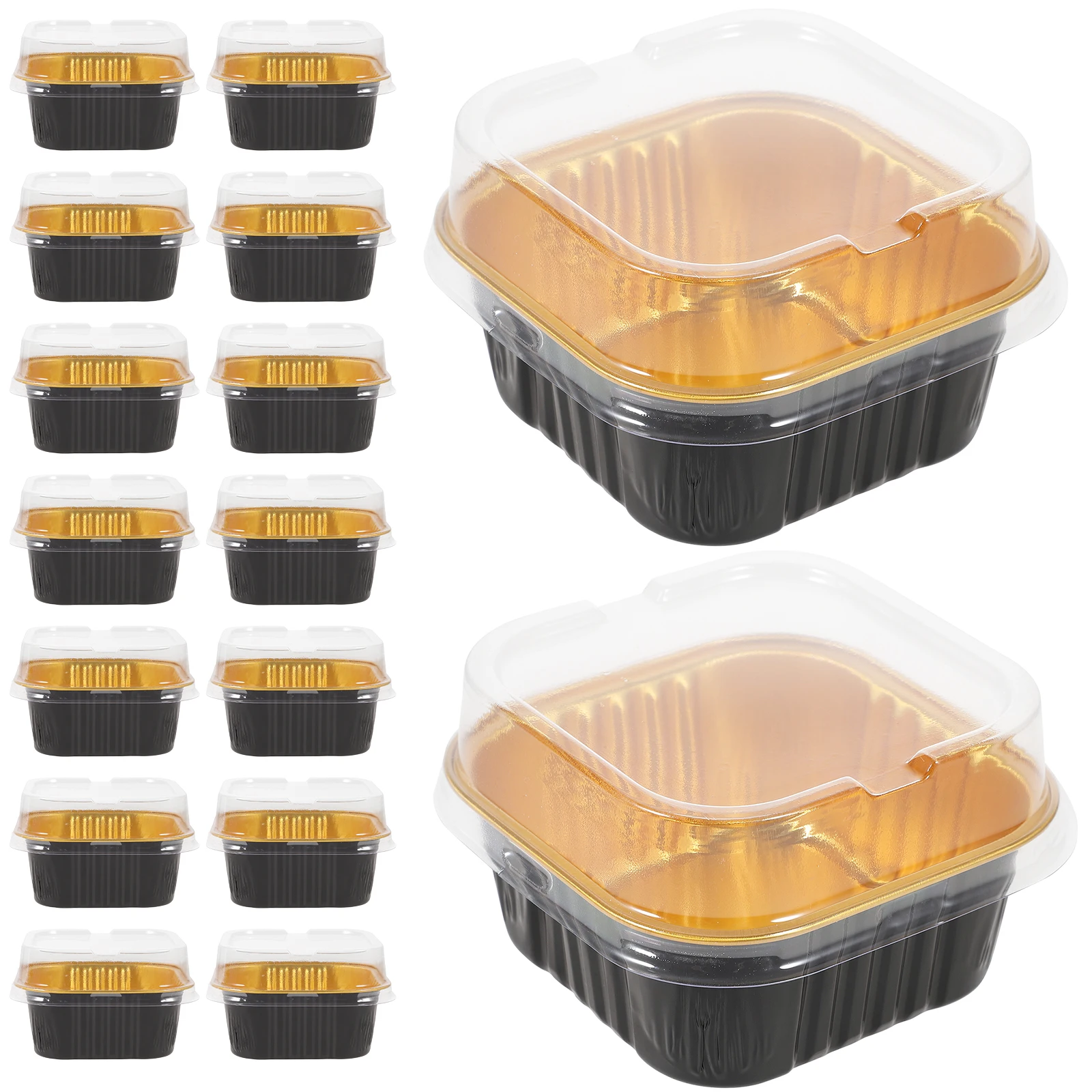 

40 Sets Chocolate Cake Mold Foil Boxes 150ml Black Gold Plastic Lid Disposable Baking Containers Oven Air Fryer Refrigerator BBQ