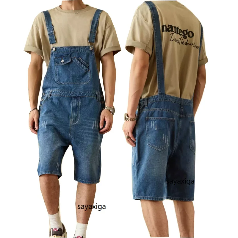 

One-Piece Working Bib Pants Denim Retro Jeans Overalls Summer Men's Denim Jeans Shorts Strap pants Suspender Shorts Jeans Romper