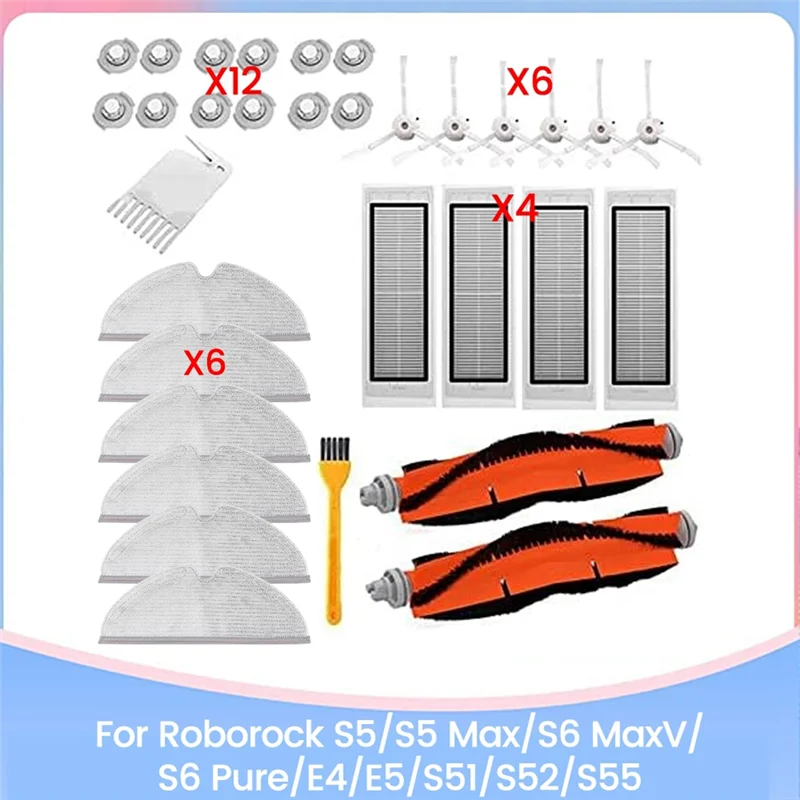 A05G-para Roborock S5/S5 Max/S6 Maxv/S6 Pure/E4/E5/S51/S52/S55 piezas de aspiradora cepillo filtro Hepa paño de mopa Kit