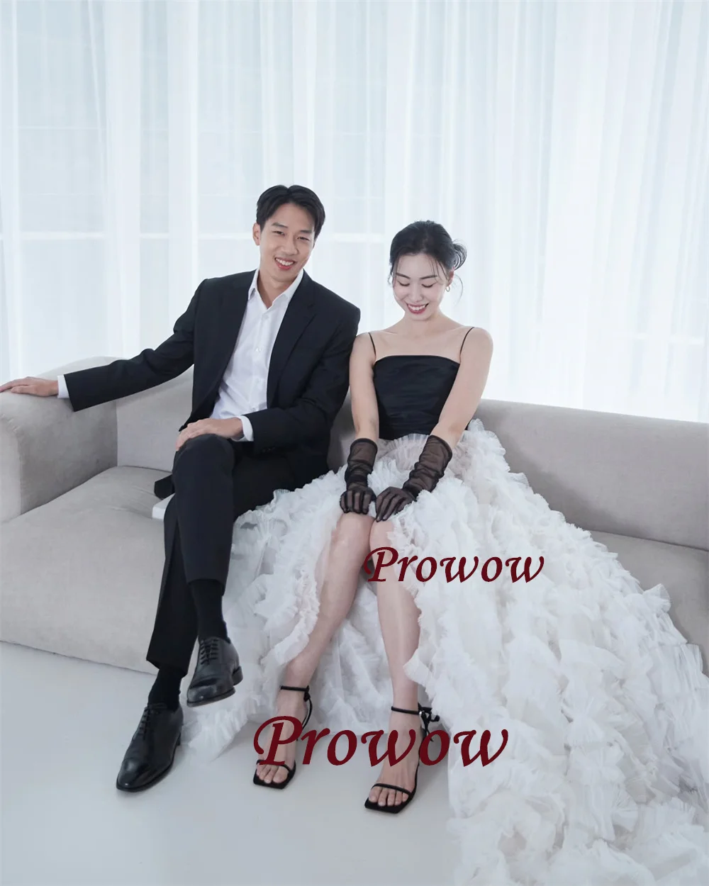 

Prowow Роскошные плиссированные платья для выпускного вечера контрастного цвета на бретельках трапециевидное вечернее платье Корейская свадебная фотосессия по индивидуальному заказу