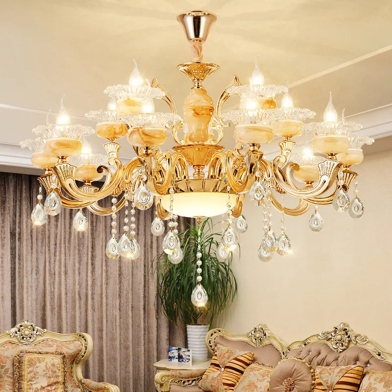 

European Living Room Stone Crystal Pendant Lamp Modern Simple New Design Luxury Bedroom Dining Room Flower Lampshade Chandelier