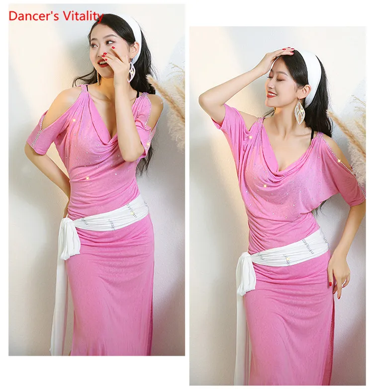 Girls Egypt Baladi Shabby Robe Women Belly Dance Oriental Dancing Practice Suit  Loose Dress 4pcs