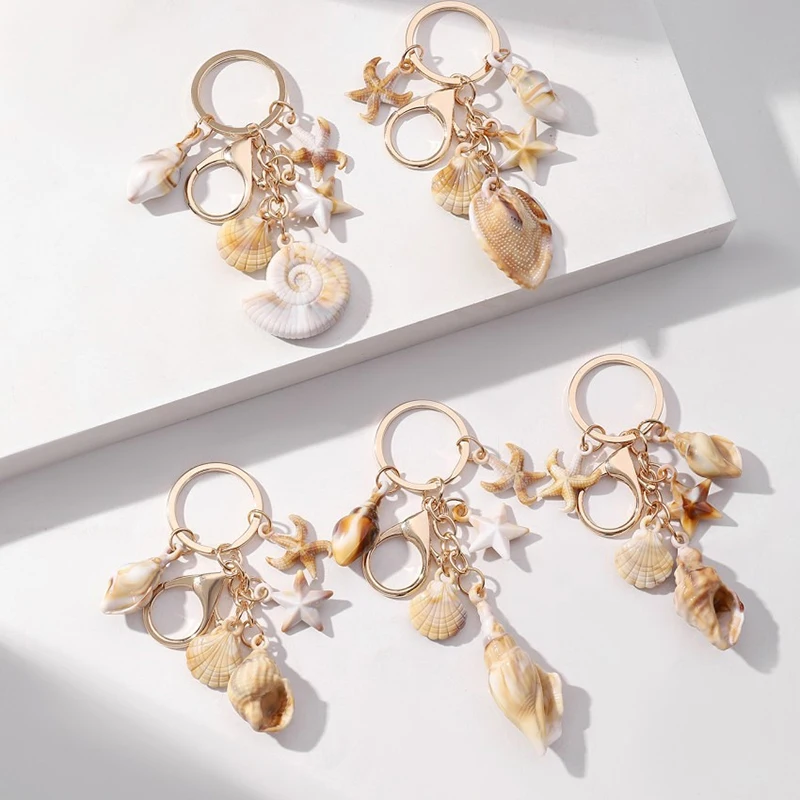 

14pcs Keychain Creative and personalized seaside vacation simulation shells and conches Key Ring