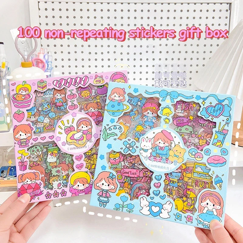 100Pcs Kawaii Stickers Aesthetic No-Cropping Sticker Waterproof Cute Korean Stationery Art School Supplies for Students