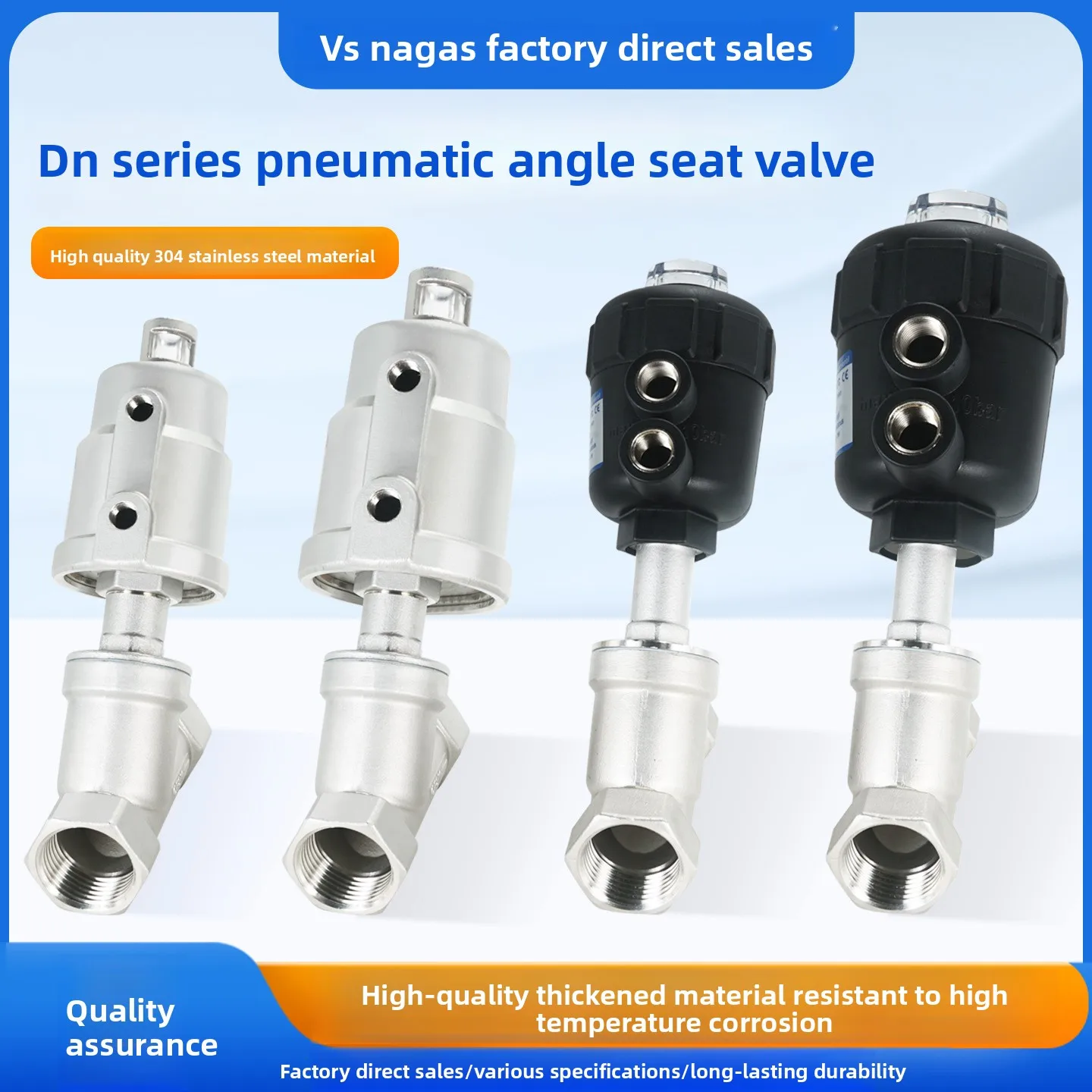 All stainless steel 304 pneumatic angle seat valve DN15-20-25-32-40-50PN25 Y-type angle valve CF8M explosion-proof