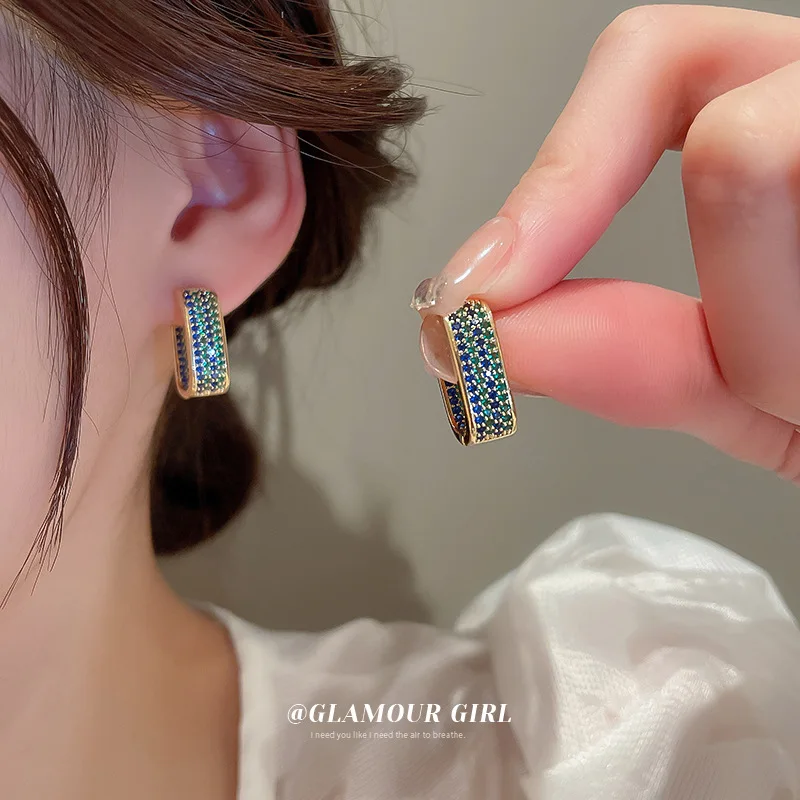 Light Luxury Senior Sense Zircon Geometry Korean Niche Ins Temperament Earrings Fashion Design Earrings Female