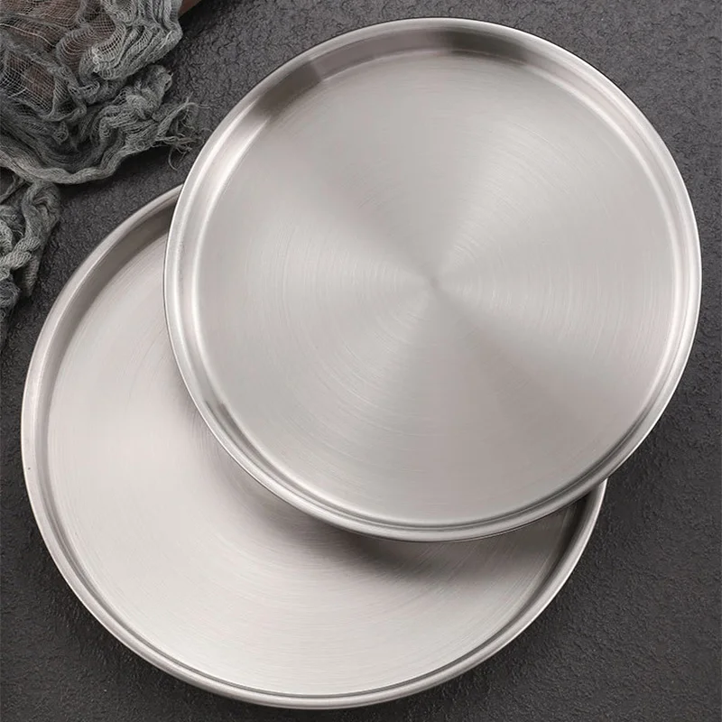 1 Pcs Korean Style 304 Stainless Steel Plate Flatbottomed Thickened Tray Sausage Powder Steaming Dish