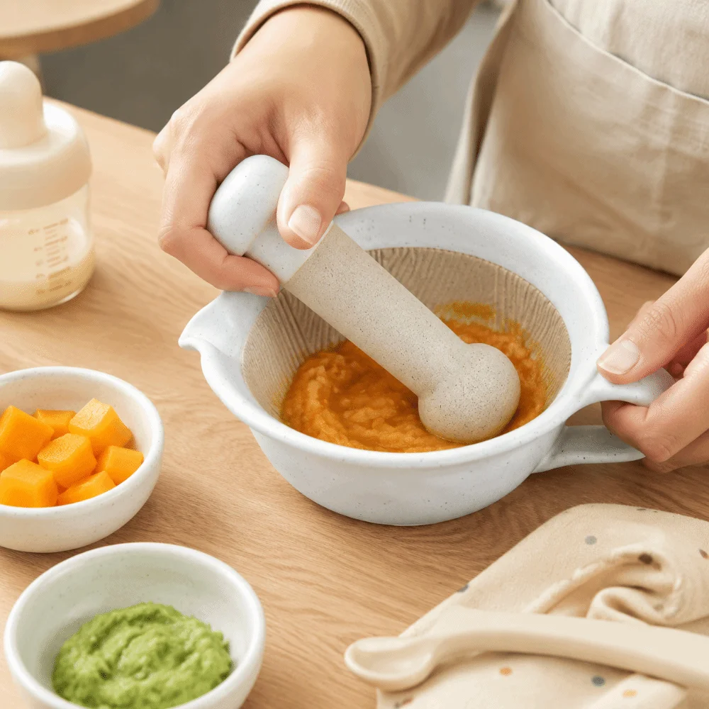 Manual Ceramic Grinding Bowl Safety with Grinding Rod Baby Food Milling Bowl Vintage Guide Outlet Rice Paste Bowl