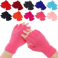 Hot Sale Candy Color Women Men Winter Knitted Gloves Half Finger Short Thick Warm Mittens Keep Finger Warm