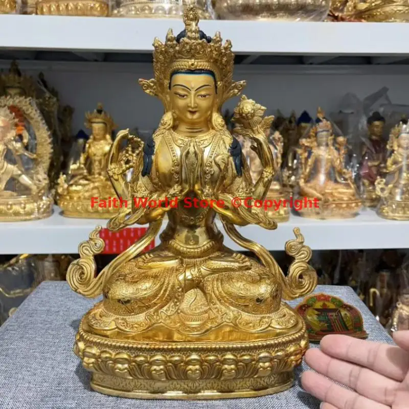 free ship 2025 gilding Tibet Buddhist scriptures Shadakshari Avalokitesvara Buddha statue HOME protection Bless temple worship