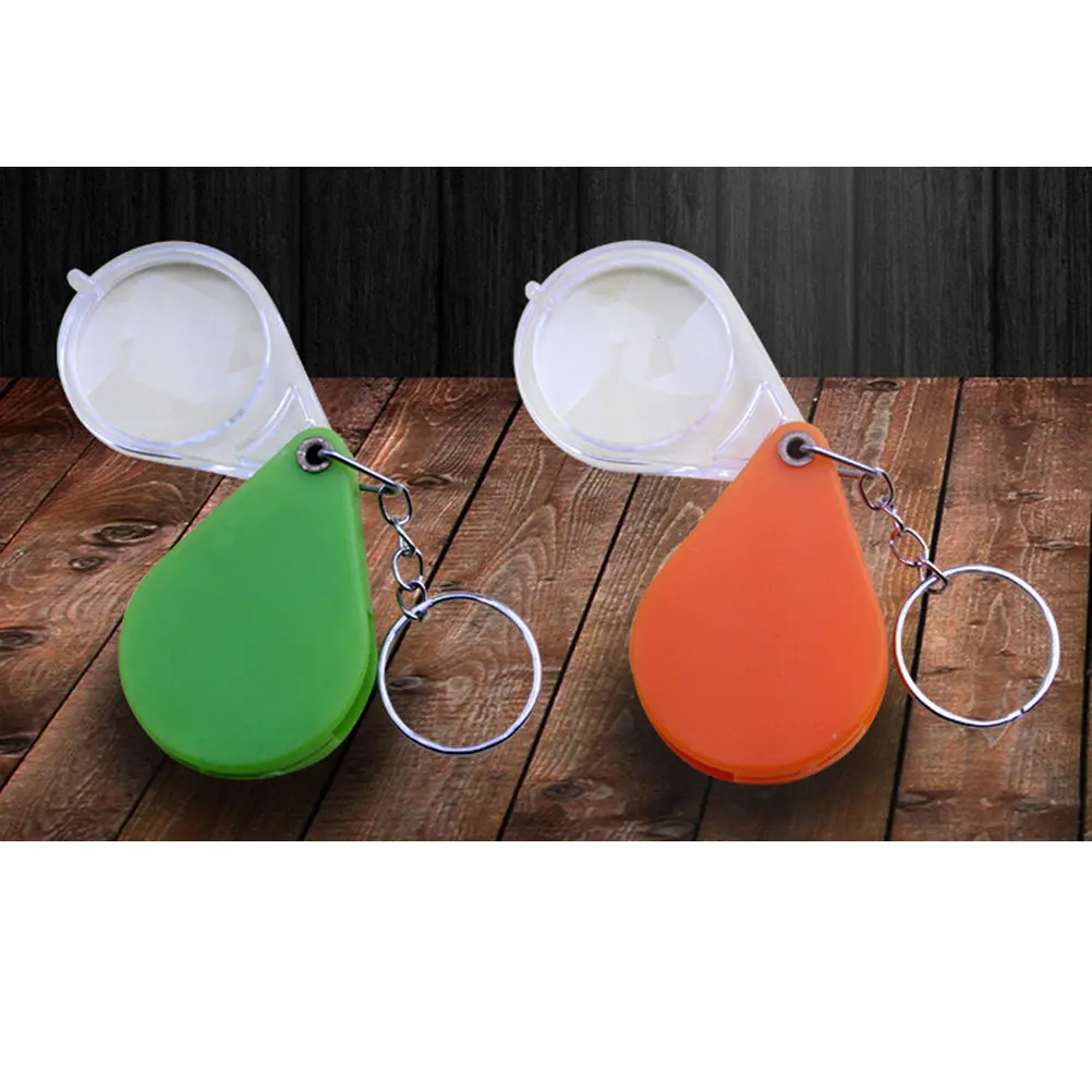 2Pcs Magnifier Keychain PP Material Foldable 10X Hd Acrylic Lens Metal Ring Portable Pocket Loupe for Appraising Collectibles
