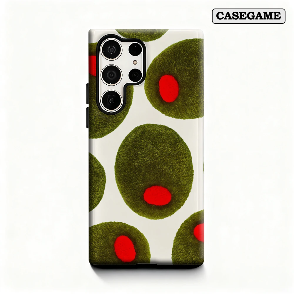 Olive Dot Phone Case for Samsung Galaxy S25 Ultra S24 S23 Ultra Plus Shockproof Double Layer Back Cover