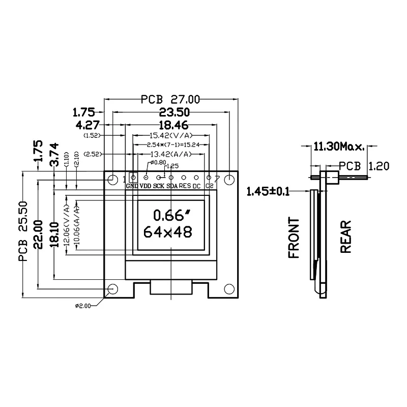 Módulo de exibição OLED de 0,66 polegadas SSD1315 64x48 SPI branco monocromático - Módulo de tela LCD pequeno COG de baixa potência de 7 pinos