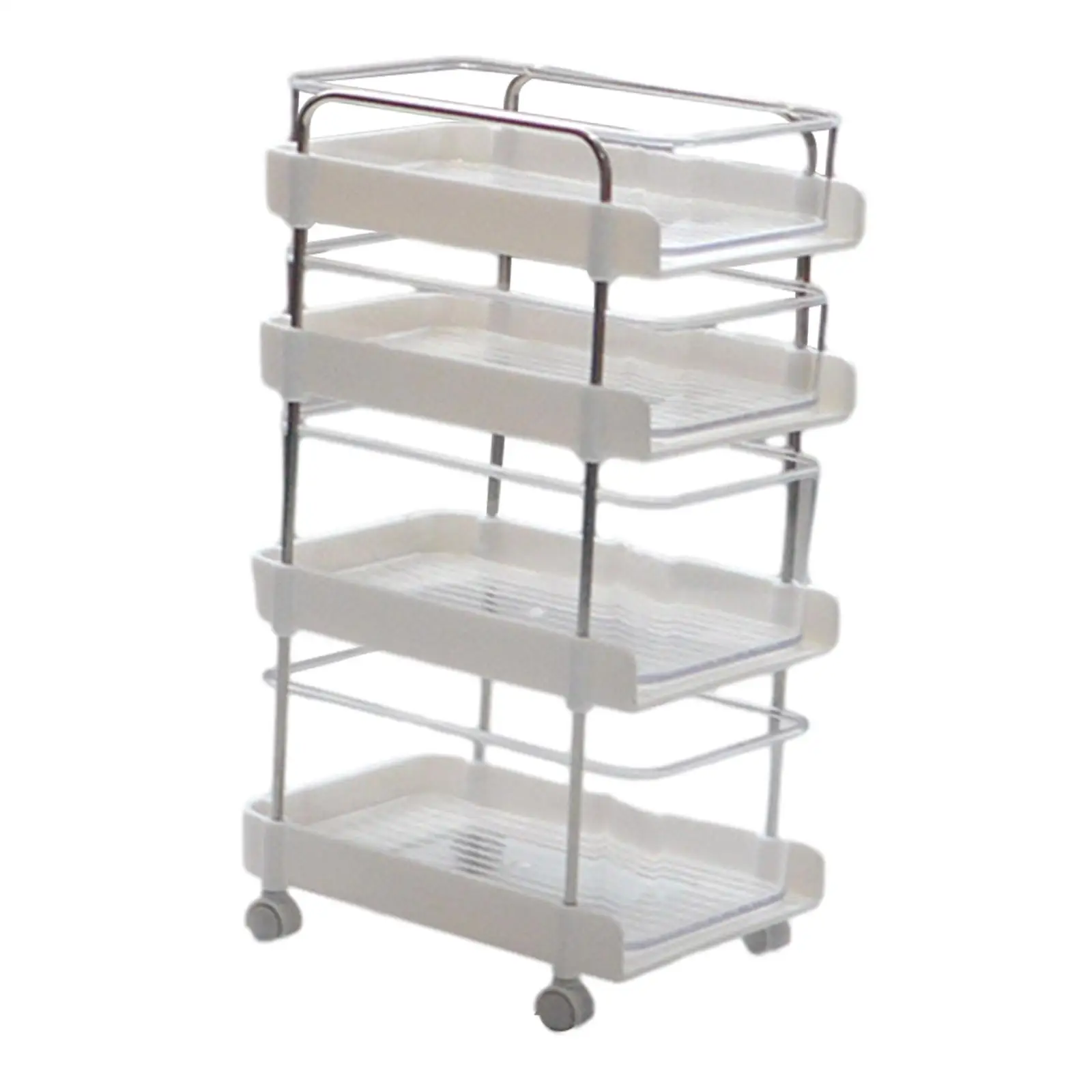 Carrello con rotelle a 4 livelli in miniatura per casa delle bambole 1:6 per progetti fai da te che costruiscono bianco