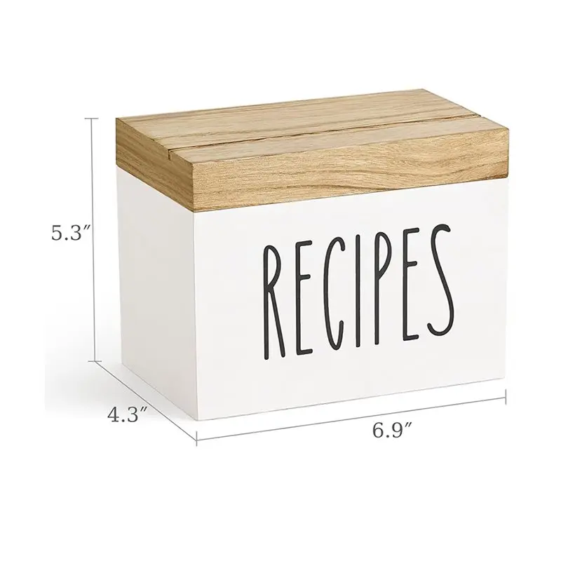 AB66-Recipe Card Holder Box Set-Wooden Recipe Box Organizer With Lid And Slots To Write In Your Own Recipes