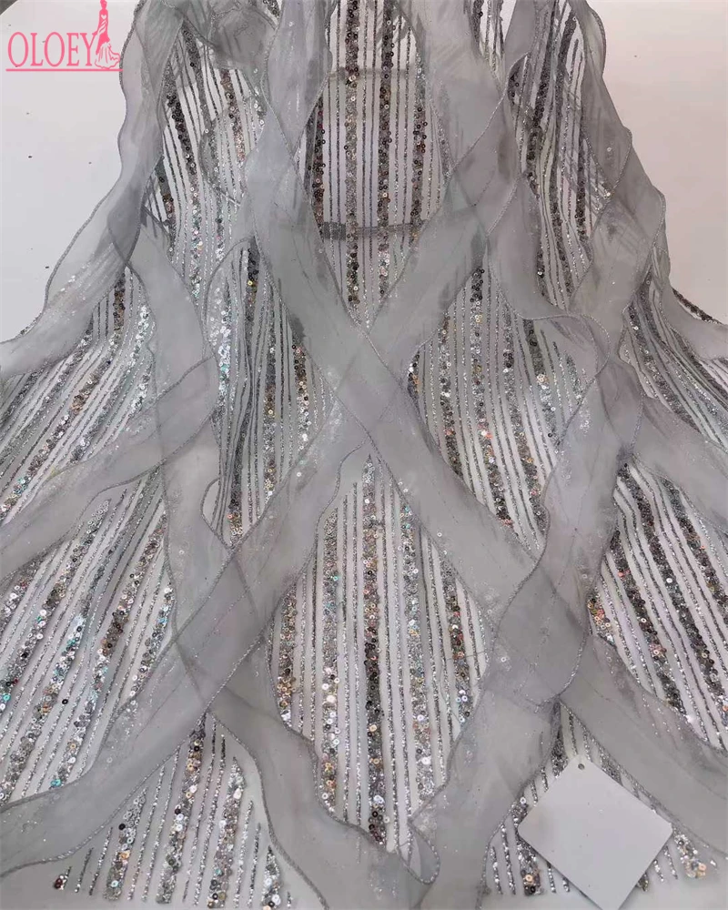 OLOEY Tessuto con nappe con paillettes Ricamo a rete Costume da sposa Abito fai da te Abito in tessuto di pizzo