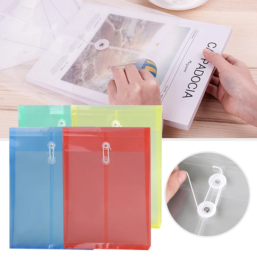 20pcs A4 Clear Plastic File Folder,Envelopes With Cord Buckle,Plastic Document Organiser Bags,For Documents Storage