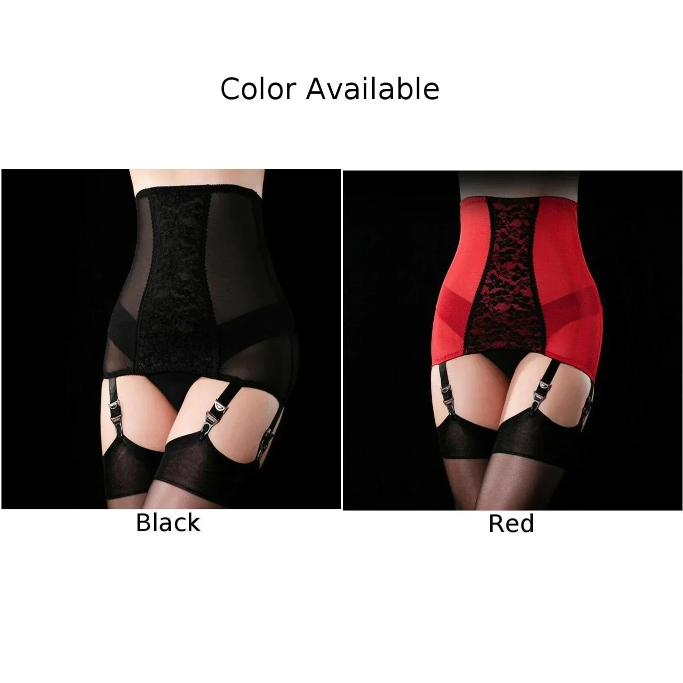 Czerwony Vintage Girdle Lace Garter Belt Plus Size Womens Sexy Black Suspender Belt With 6 Straps Metal Clip For Stockings Lingerie